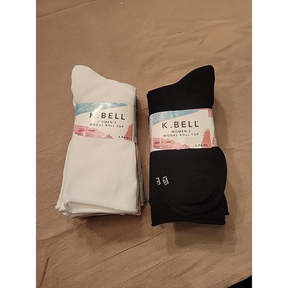 12 Pair K. BELL Women's Modal Roll Top Socks Black/Multicolor Size 5.5-10 NEW B5 - Picture 1 of 6
